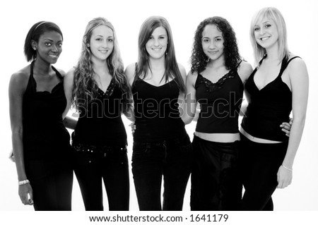 Five attractive teens in black and white