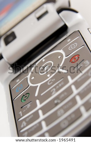 A close-up shot of a mobile phone\'s keypad