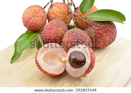 Fresh Lychee on wooden board, The Lyche is the sole member of the genus Litchi in the soapberry family, Sapindaceae.