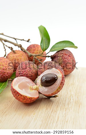 Fresh Lychee on wooden board, The Lyche is the sole member of the genus Litchi in the soapberry family, Sapindaceae.