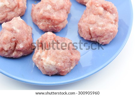 Minced pork ball on plates, Pork for cooking soup or other menu