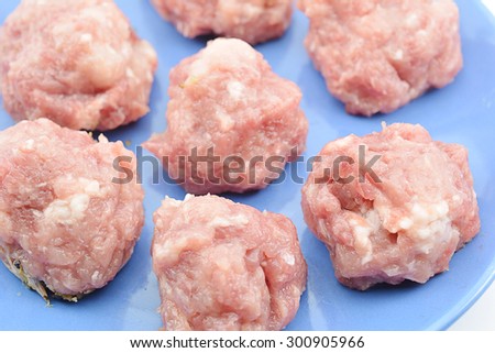 Minced pork ball on plates, Pork for cooking soup or other menu