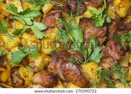 Meat with potatoes stewed with spices