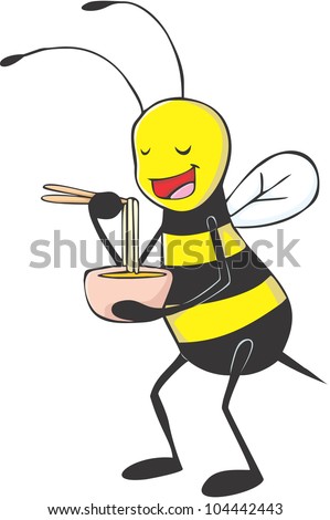 Happy Bee Eating Noodles Cartoon