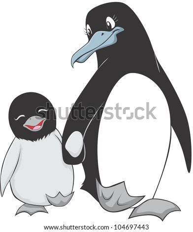 Happy Mother and Child Penguin Cartoon