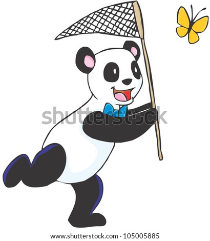 Creative Panda Bear Illustration catching a butterfly