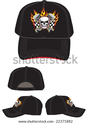 stock vector : skull piston flame hat