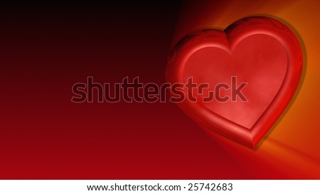 3D Red Hearts on Red Background with yellow light rays