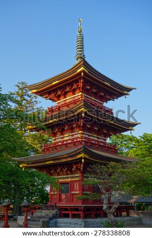 Three-story pagoda of Itabashi Fudoson temple, Tsukubamirai city, Ibaraki, Japan