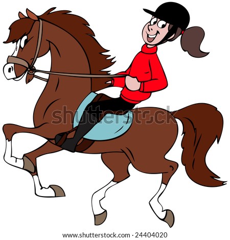 stock vector : Cartoon illustration of a girl riding her horse.