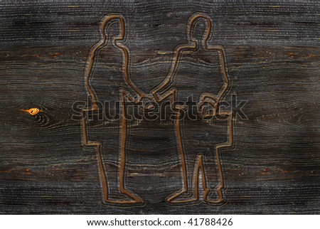 A wooden carved handshake sign illustration