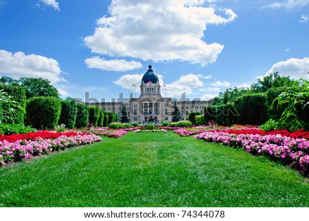 A beautiful flowerbed in front of Legislature building, Regina, Saskatchewan