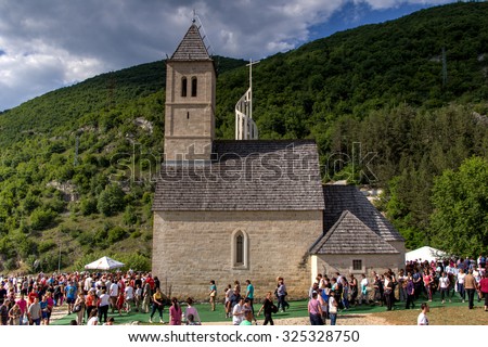 JAJCE, PODMILACJE, BOSNIA AND HERZEGOVINA - 24th JUNE 2014 : Pilgrims on traditional religious event St. Ivo (Sveti Ivo) in church in Central Bosnia.