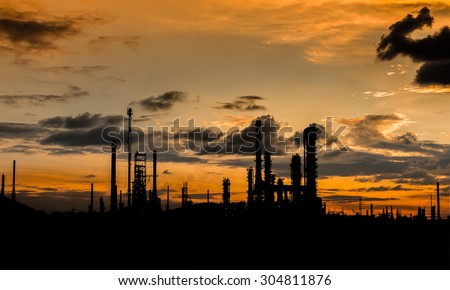 Oil Refinery factory in Silhouette , petrochemical plant , Petroleum