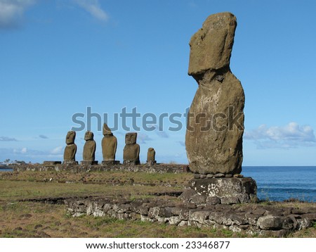 Group of moais on Ahu Tahai on the Easter Island (Rapa Nui)