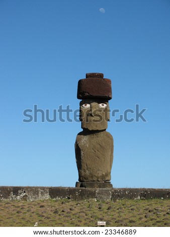 Giant statue on Ahu Tahai on the Easter Island (Rapa Nui)