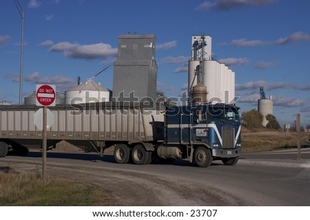 Grain truck and grain elevator in rural Nebraska