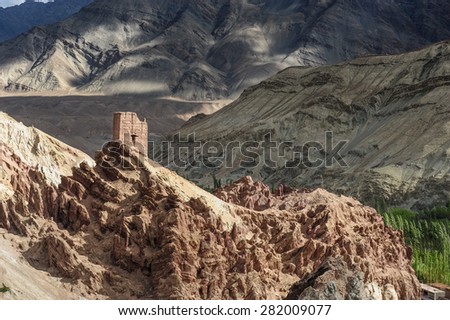 Ancient fortress with a beautiful mountain view background,Leh Ladakh,Jammu-Kashmir,India.