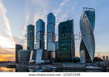 Moscow city (Moscow International Business Center) at evening, Russia