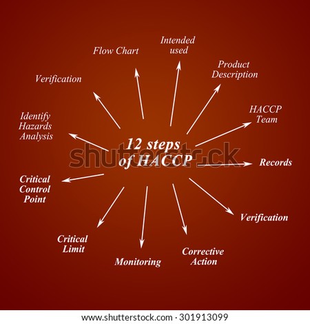 element of twelve step HACCP principle on white background  for used in manufacturing.