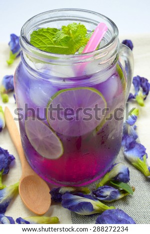 Glass of butterfly pea flower juice - herb drink