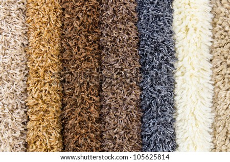 different shaggy carpet samples, a closeup shot