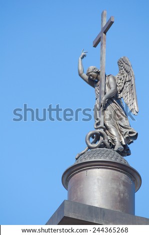 ST.PETERSBURG, RUSSIA - JUNE 29, 2011: A sculpture of an angel topping the Alexander Column, the focal point of Palace Square. The face of the angel bears great similarity to Emperor Alexander I.