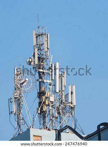 antennas of cellular communications on a roof