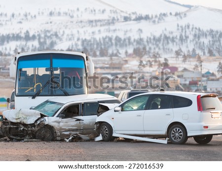 two cars and bus crashed in road accident