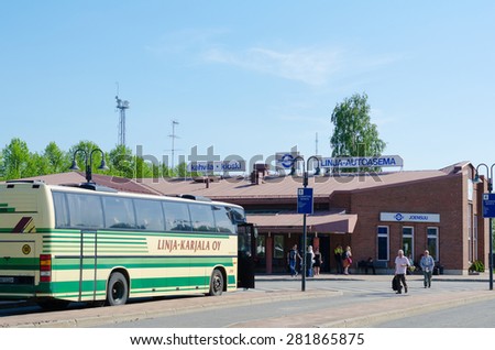 JOENSUU, FINLAND - JUNE 1, 2011: A view at a city bus station. Joensuu is a city in North Karelia, founded by the Czar Nicholas I of Russia in 1848. It is a popular tourist destination.