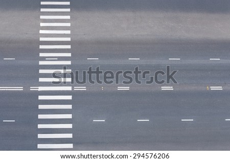 empty road with pedestrian crossing, top view