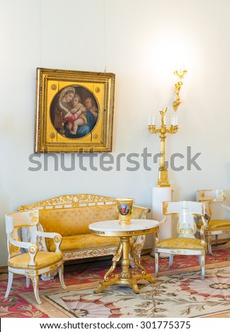 ST PETERSBURG, RUSSIA - JUNE 30, 2011: A Music Saloon (the Russian Interior Decoration of the 19th century) at the Hermitage Museum. Today the collection of the museum contains about 3 million items.