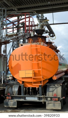 gas tank truck at oil loading terminal