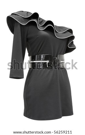 a black jersey dress with a skew neck