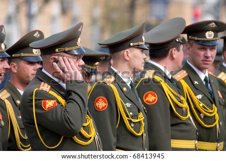 ULAN-UDE, RUSSIA - MAY 9: Russian officers wait for the parade on annual Victory Day, May, 9, 2009 in Ulan-Ude, Buryatia, Russia.