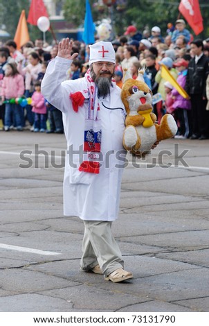 ULAN-UDE, RUSSIA - SEPTEMBER 6: Doctor celebrates the City Day holiday parade, September, 6, 2008, Ulan-Ude, Russia.