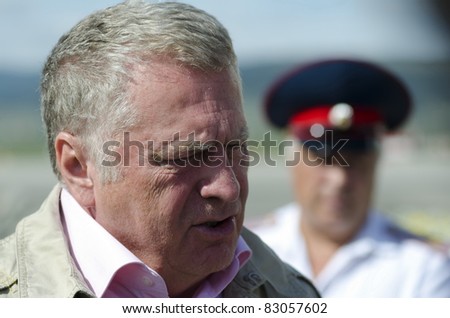 ULAN-UDE, RUSSIA - AUGUST 11: Russian vice-chairman of State Duma V. Zhirinovsky speaks at meeting with electors of his party LDPR on August, 11, 2011 in Ulan-Ude, Russia.