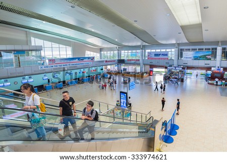 CAM RANH, VIETNAM - OCTOBER 8, 2015: The interior of the Cam Ranh International Airport. It serves the city of Nha Trang which is 30 km of the airport.