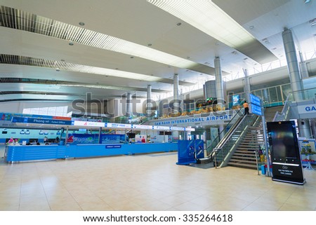 CAM RANH, VIETNAM - OCTOBER 8, 2015: The interior of the Cam Ranh International Airport. It serves the city of Nha Trang which is 30 km of the airport.