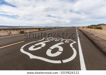 Route 66 highway sign near Amboy in the California Mojave desert.