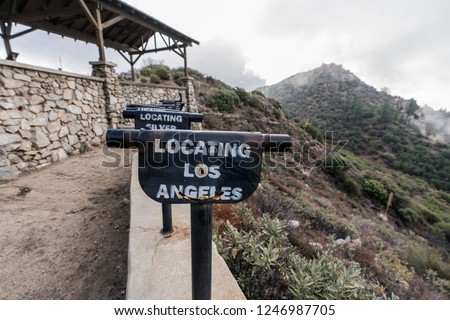 Historic viewing tubes at Inspiration Point lookout in the Angeles National Forest above Pasadena and Los Angeles, California.