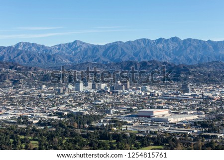 Downtown Glendale and the San Gabriel Mountains in Los Angeles County, California.