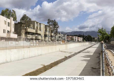 Los Angeles County flood control channel in the northwest San Fernando Valley area of the City of Los Angeles.