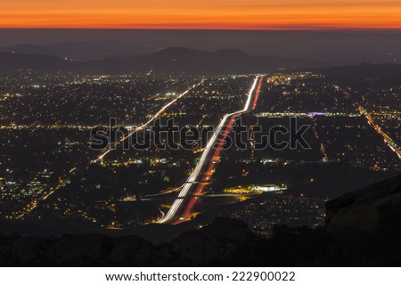 Night fall over suburban Simi Valley near Los Angeles, California.