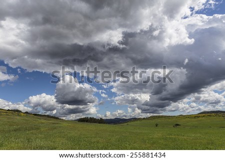 Spring storm clouds in Wildwood Regional Park in the Los Angeles suburb of Thousand Oaks, California.