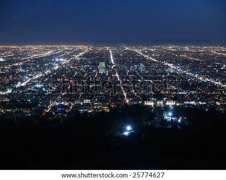 A billion city lights glow brightly in Los Angeles.