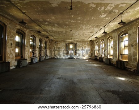 A room waiting for renovation at historic Ellis Island National Park.