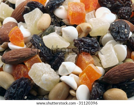 A bowl full of Tropical Trail Mix.