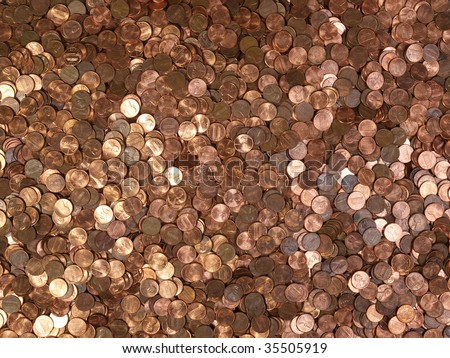 Large pile of shinny American Lincoln pennies.