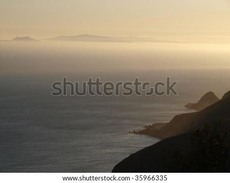 View of Pacific Coast Highway, Point Mugu and the Channel Islands from Malibu\'s overlook trail.